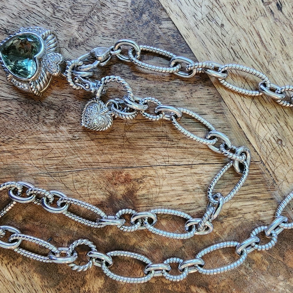 Judith Ripka Sterling Silver Heart Charm Necklace 21" - Picture 10 of 10